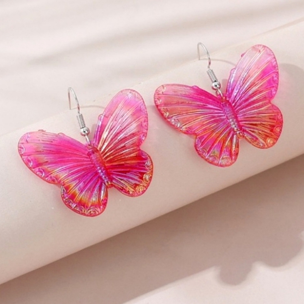 🍁 3/$18 Pink Iridescent Butterfly Fish Hook Earrings
